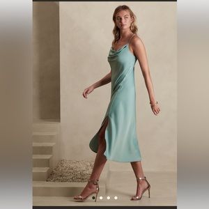 Banana Republic, light blue midi slip dress, size medium petite
